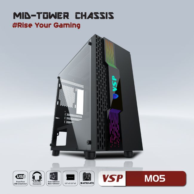 VỎ CASE MÁY TÍNH VSP GAMING MID TOWER CHASSIS M05