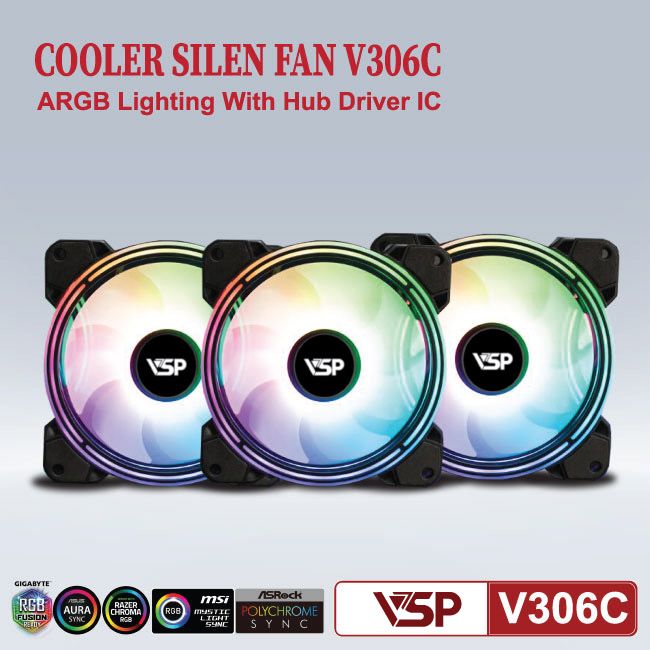 Combo Fan case + Hub  VSP LED RGB V306C x3
