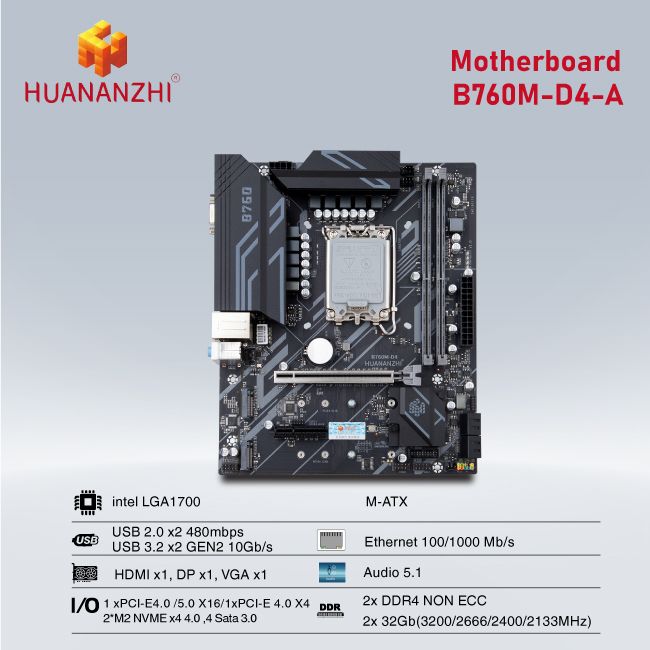 BO MẠCH CHỦ| MAINBOARD HUANANZHI B760M-D4-A