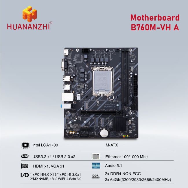 BO MẠCH CHỦ| MAINBOARD HUANANZHI B760M-VH-A