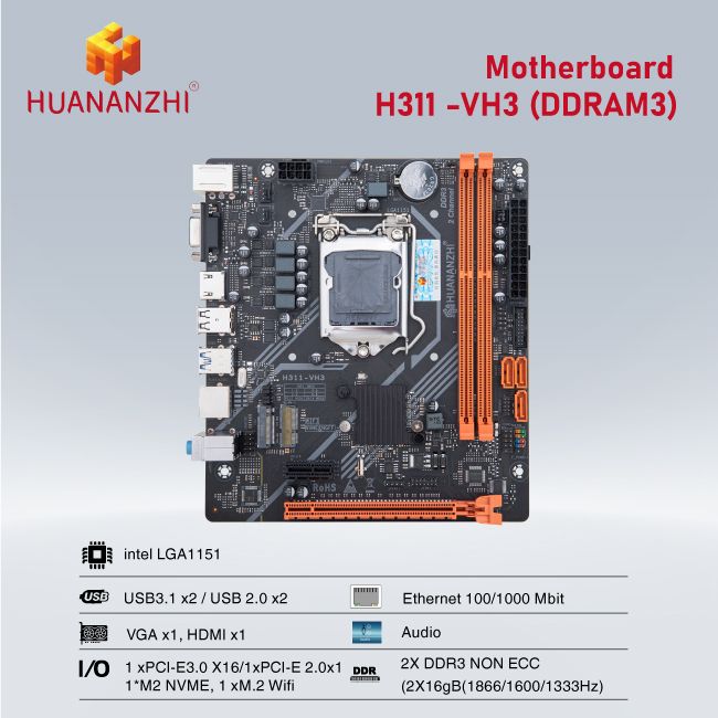 BO MẠCH CHỦ| MAINBOARD HUANANZHI H311-VH3 DDRAM3