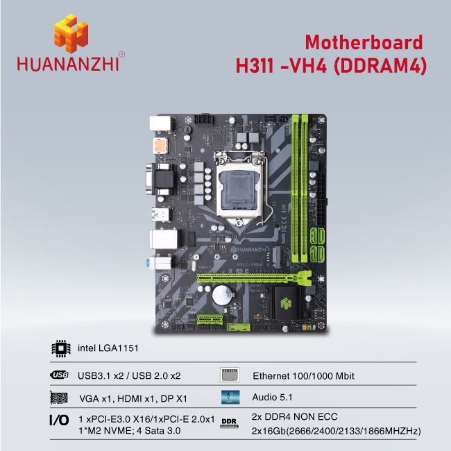 BO MẠCH CHỦ| MAINBOARD HUANANZHI H311-VH4 DDRAM4