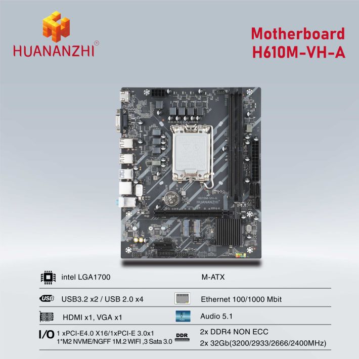 BO MẠCH CHỦ| MAINBOARD HUANANZHI H610M-VH-A