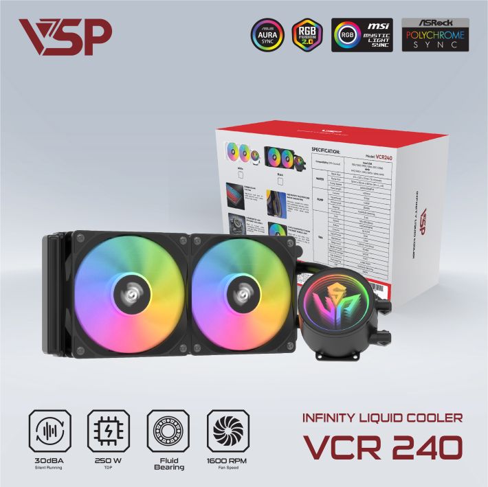 Tản nhiệt nước VSP Infinity Liquid Cooler VCR-240 Đen