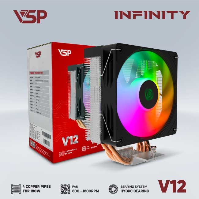 Quạt Tản Nhiệt Khí V12 INFINITY - Đen