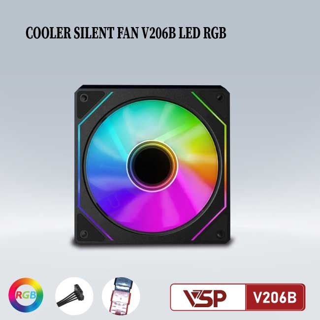 QUẠT TẢN NHIỆT COOLER SILENT FAN V206B LED RGB - ĐEN