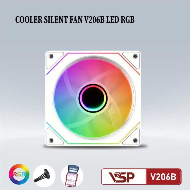 QUẠT TẢN NHIỆT COOLER SILENT FAN V206B LED RGB - TRẮNG