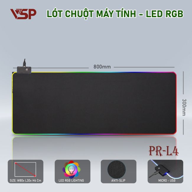 Miếng lót chuột CHROMA - Led RGB - Full Box : 300x800x3mm - PR-L4