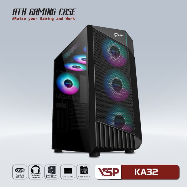 VỎ CASE MÁY TÍNH VSP GAMING KA32 - ĐEN