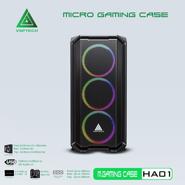 VỎ CASE MÁY TÍNH VSPTECH GAMING HA01 - ĐEN