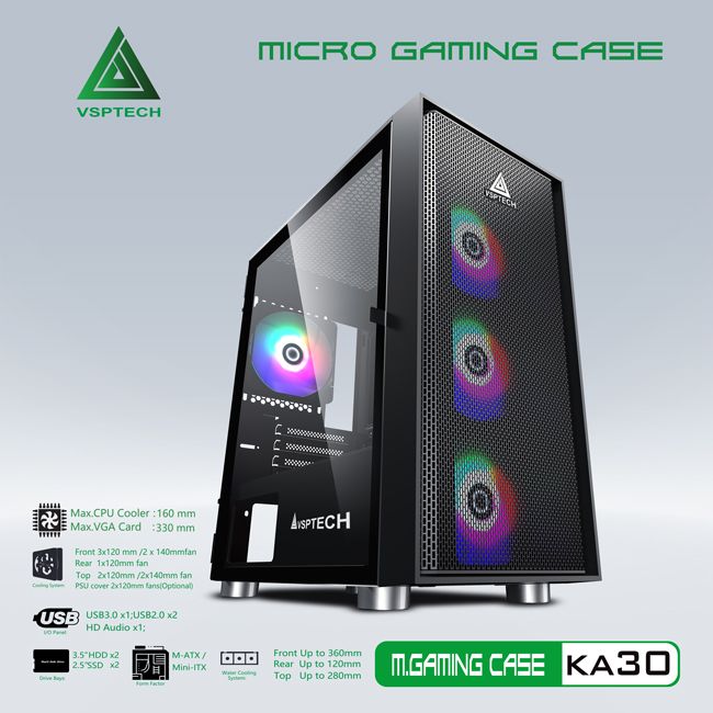 VỎ CASE MÁY TÍNH VSPTECH GAMING KA30 ĐEN