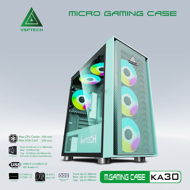 VỎ CASE MÁY TÍNH VSPTECH GAMING KA30 XANH