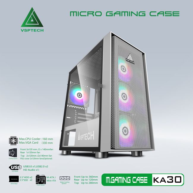 VỎ CASE MÁY TÍNH VSPTECH GAMING KA30 TRẮNG