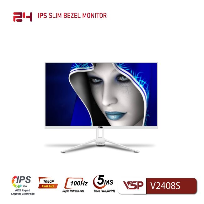 Màn hình phẳng LED mỏng tràn viền VSP V2408S - 100Hz - Trắng