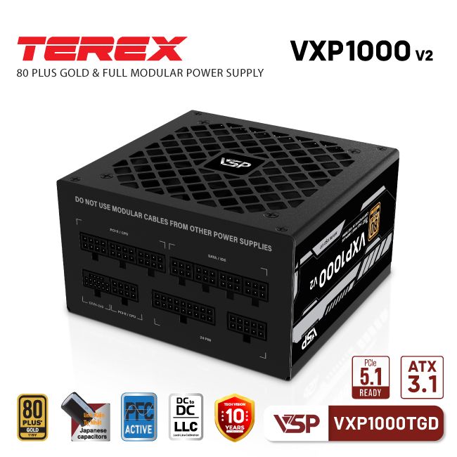 BỘ NGUỒN VSP TEREX VXP1000TGD - 80 PLUS GOLD - 1000W Ver2 ATX3.1 PCIE5.1