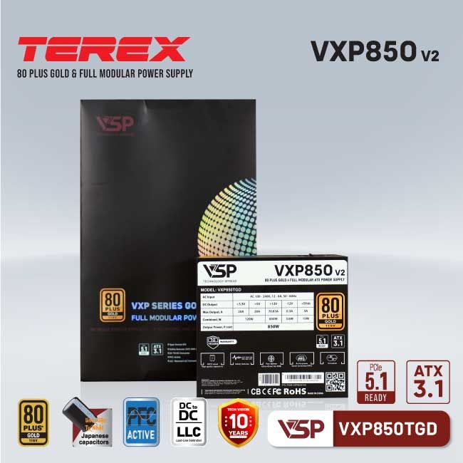 BỘ NGUỒN VSP TEREX VXP850TGD - 80 PLUS GOLD - 850W Ver2 ATX3.1 PCIE5.1