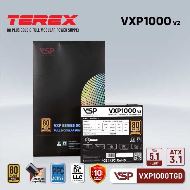 BỘ NGUỒN VSP TEREX VXP1000TGD - 80 PLUS GOLD - 1000W Ver2 ATX3.1 PCIE5.1