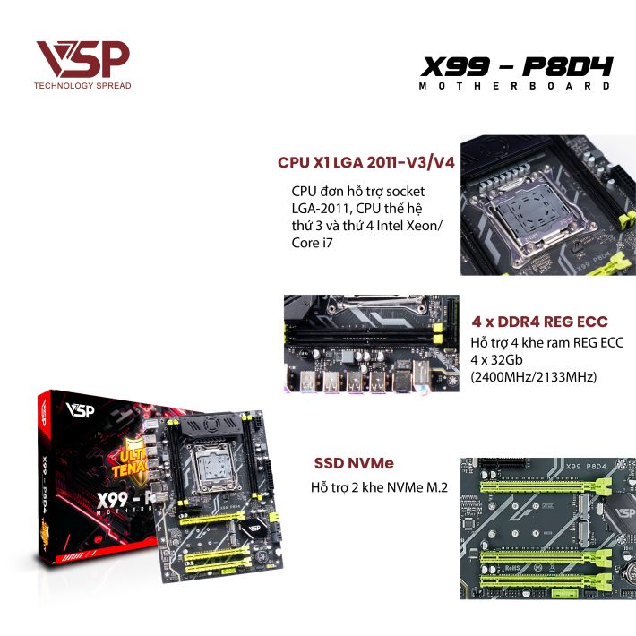 BO MẠCH CHỦ | MAINBOARD VSP X99 - P8D4