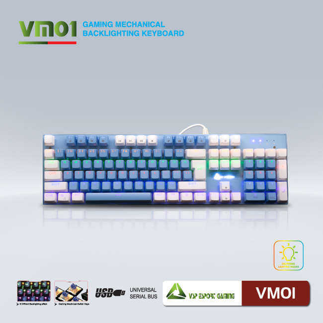 Bàn phím VSP eSport Gaming VM01 - Trắng/Xanh