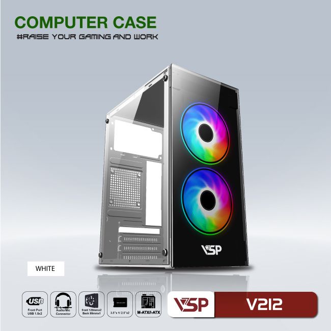 Vỏ Case Máy Tính VSP V212 - Trắng - Không Kèm Fan