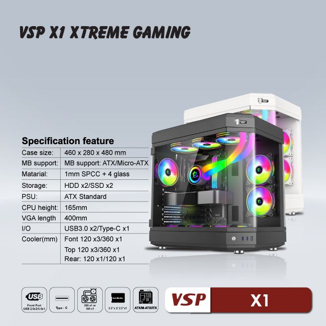 Vỏ Case Máy Tính VSP Xtreme Gaming Aquanaut X1