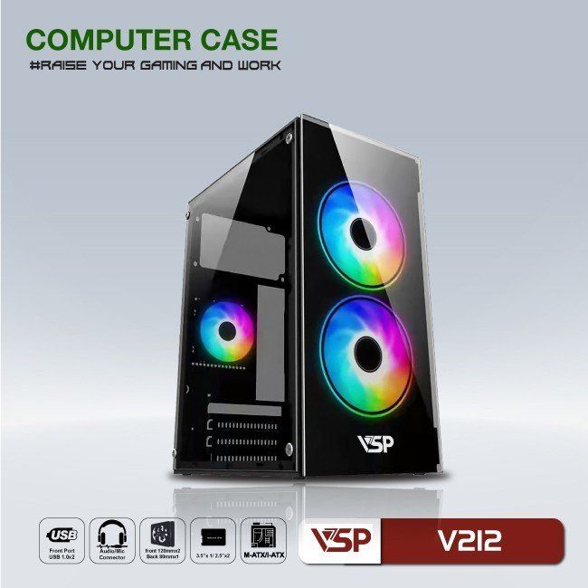 Vỏ Case Máy Tính VSP V212 - Đen - Không Kèm Fan