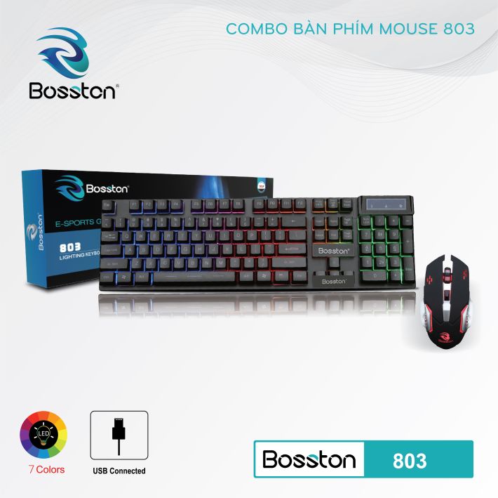 Combo bàn phím giả cơ Bosston 803 + Chuột gaming BS12 đèn Led| Màu đen