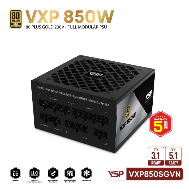 Bộ nguồn VSP VXP850SGVN - 80 Plus Gold - 850W - Full modular